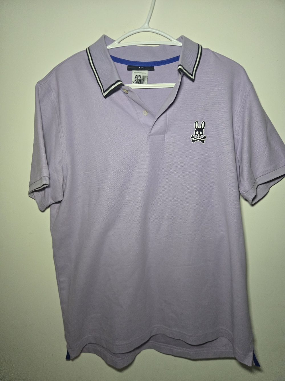 Psycho Bunny Men’s Lilac Polo with Black-Trim Contrast Collar